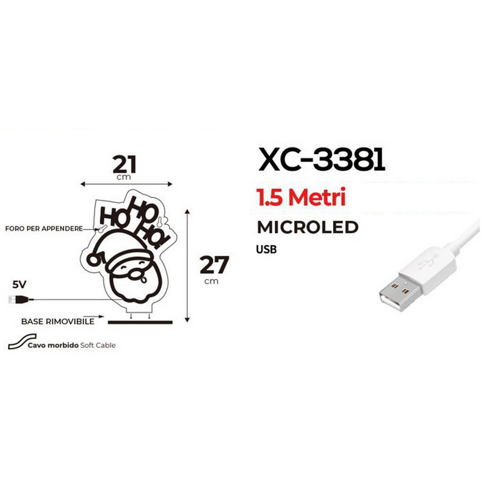 Babbo Natale luminoso da 27cm Led Neon Flex USB da interno Wisdom - Foto 1