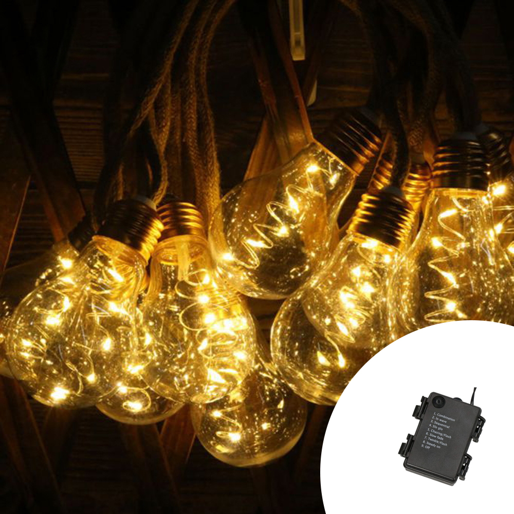 Foto principale Catena decorata con 10 Lampadine A60 luminose a Led Bianco Caldo 4,5 metri a batteria Wisdom