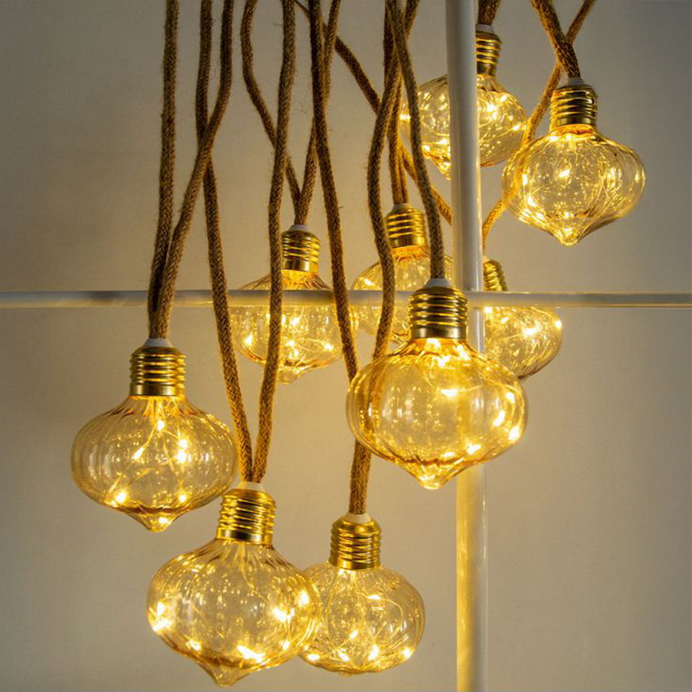 Catena decorata con 10 Lanterne luminose a Led Bianco Caldo 4,5 metri a batteria Wisdom - Foto 1