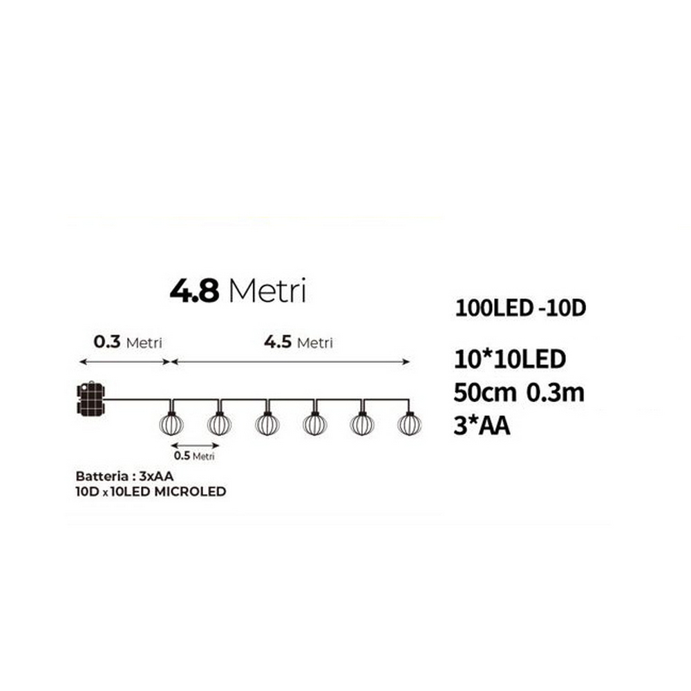 Catena decorata con 10 Lanterne luminose a Led Bianco Caldo 4,5 metri a batteria Wisdom - Foto 2