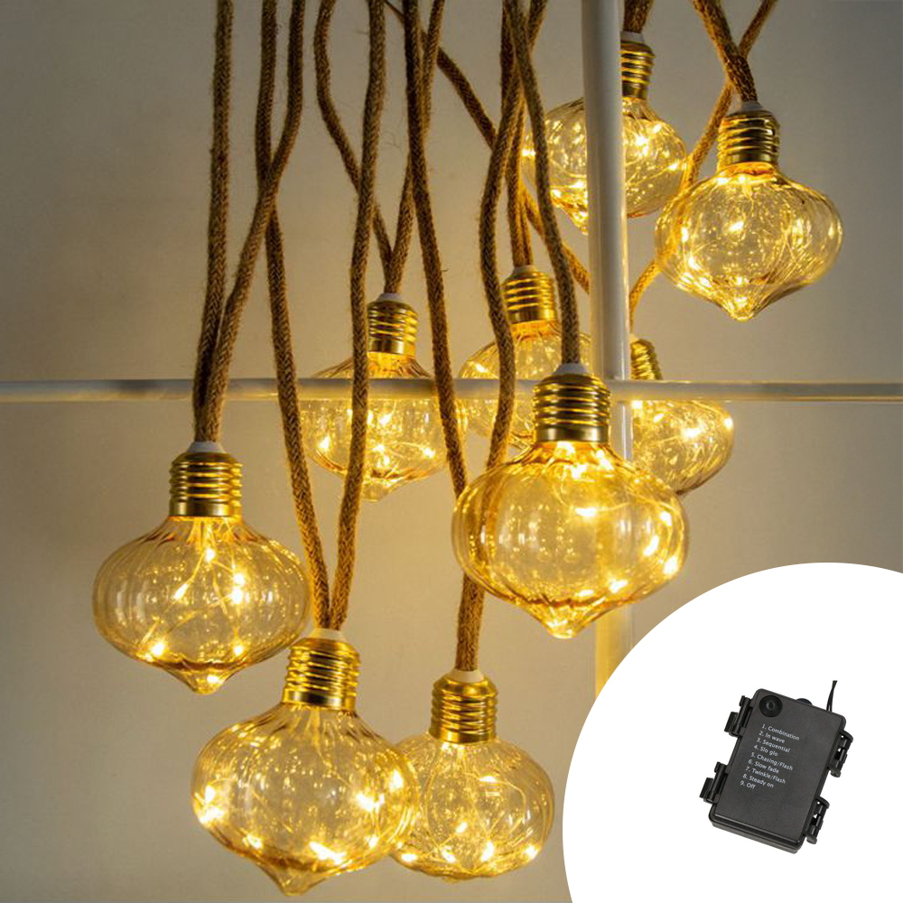 Foto principale Catena decorata con 10 Lanterne luminose a Led Bianco Caldo 4,5 metri a batteria Wisdom