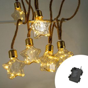 Foto principale Catena decorata con 10 Stelle luminose a Led Bianco Caldo 4,5 metri a batteria Wisdom