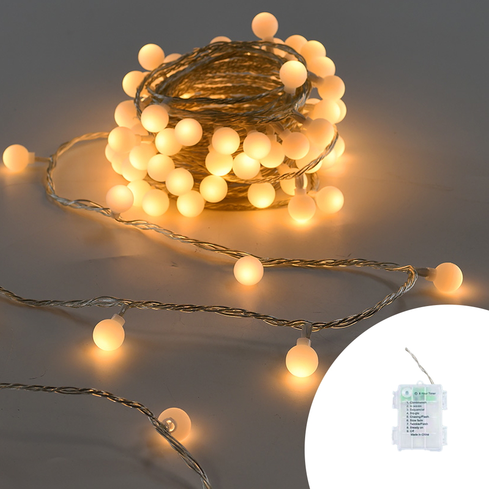 Foto principale Catena decorata con 60 Perle a Led Bianco Caldo 9 metri cavo trasparente a batteria Wisdom