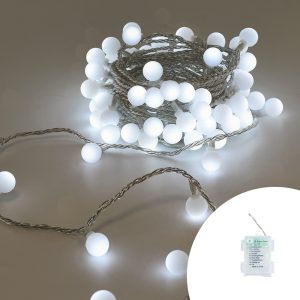 Foto principale Catena decorata con 60 Perle a Led Bianco Freddo 9 metri cavo trasparente a batteria Wisdom