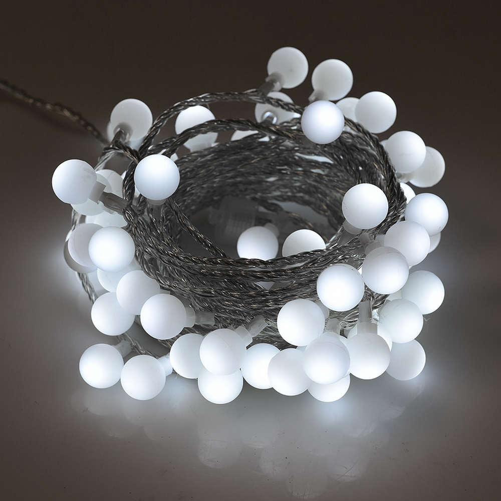 Catena decorata con 60 Perle a Led Bianco Freddo 9 metri cavo trasparente a batteria Wisdom - Foto 4