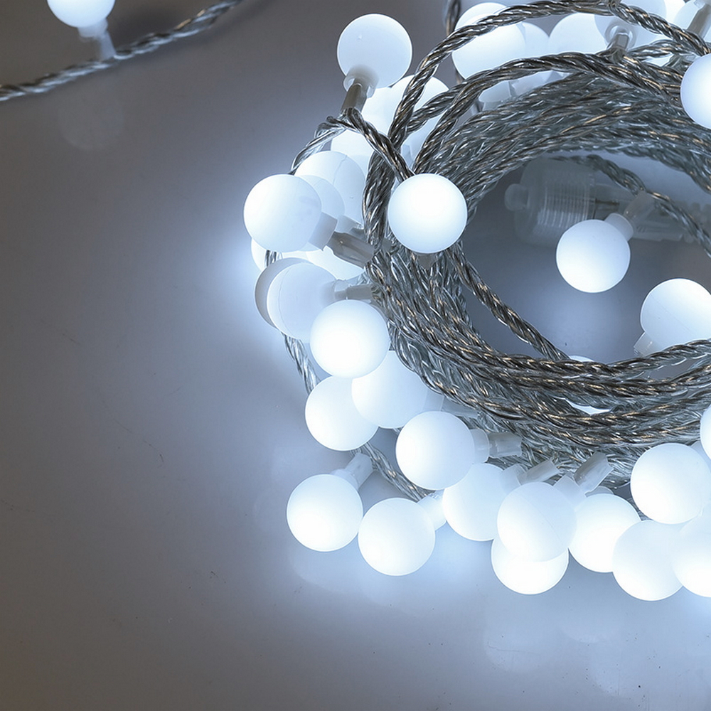 Catena decorata con 60 Perle a Led Bianco Freddo 9 metri cavo trasparente a batteria Wisdom - Foto 5