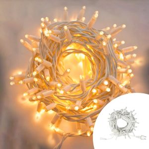 Foto principale Catena di luci 10 metri 100 MaxiLed Reflex Professionale prolungabile Bianco Caldo totalmente fisso con cavo bianco da esterno Wisdom