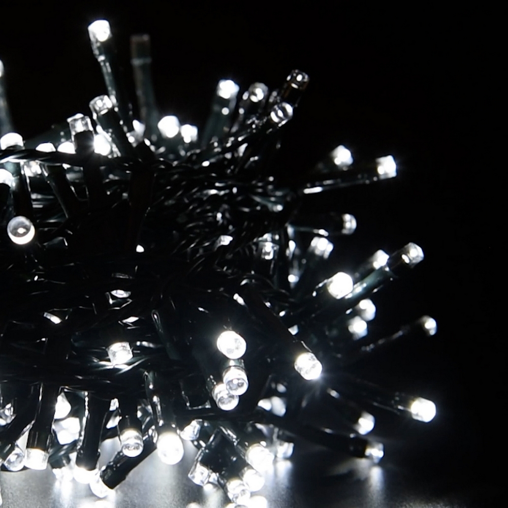 Catena di luci 5 metri da 100 Led Bianco Freddo con cavo verde Wisdom - Foto 4