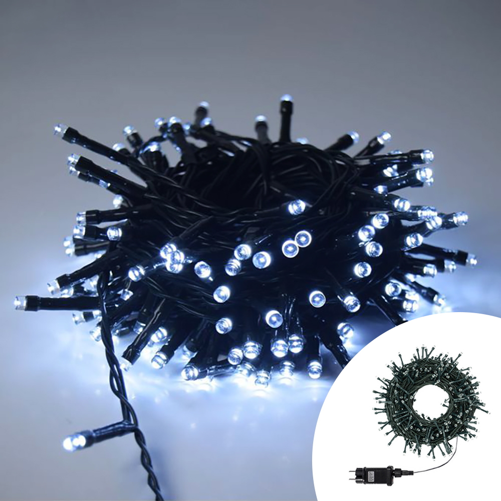 Foto principale Catena di luci 5 metri da 100 Led Bianco Freddo con cavo verde Wisdom