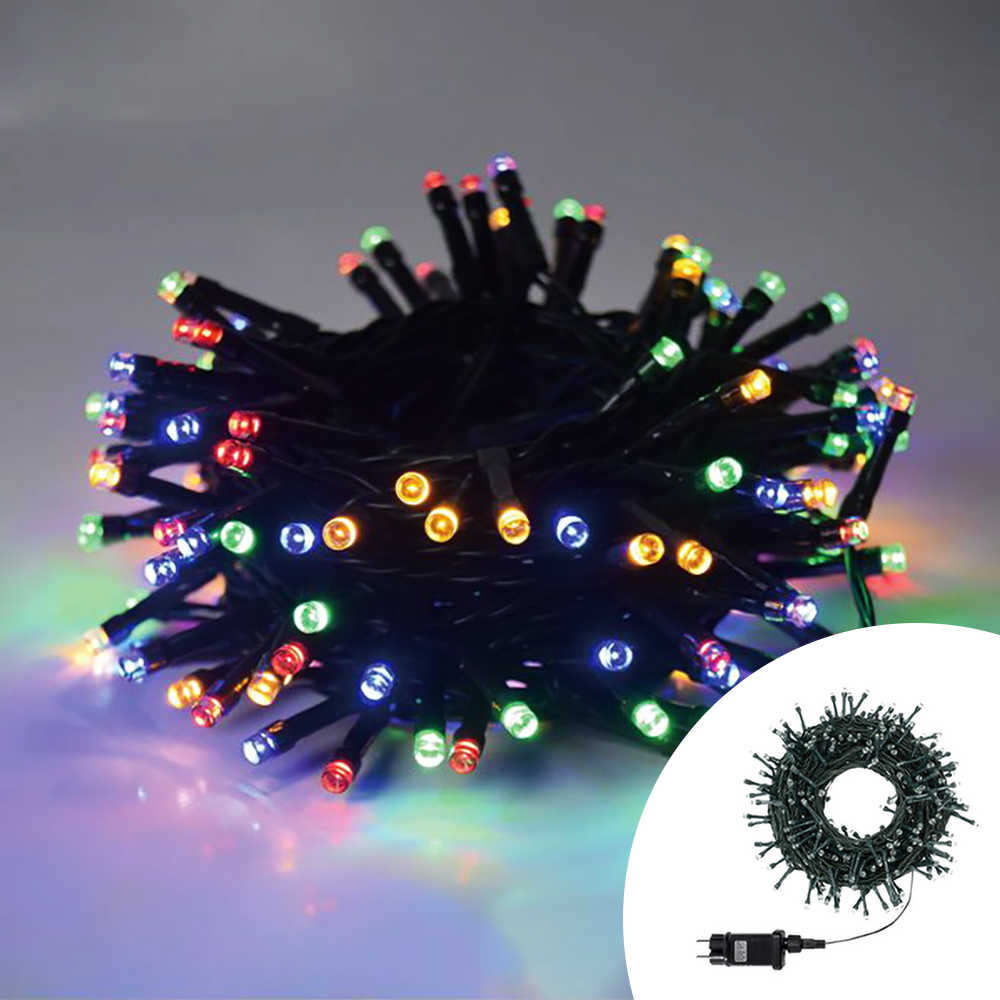 Foto principale Catena di luci 5 metri da 100 Led Multicolore con cavo verde Wisdom