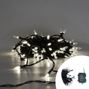 Foto principale Catena di luci Vintage 10 metri da 100 Led Bianco Freddo con cavo verde a batteria Wisdom