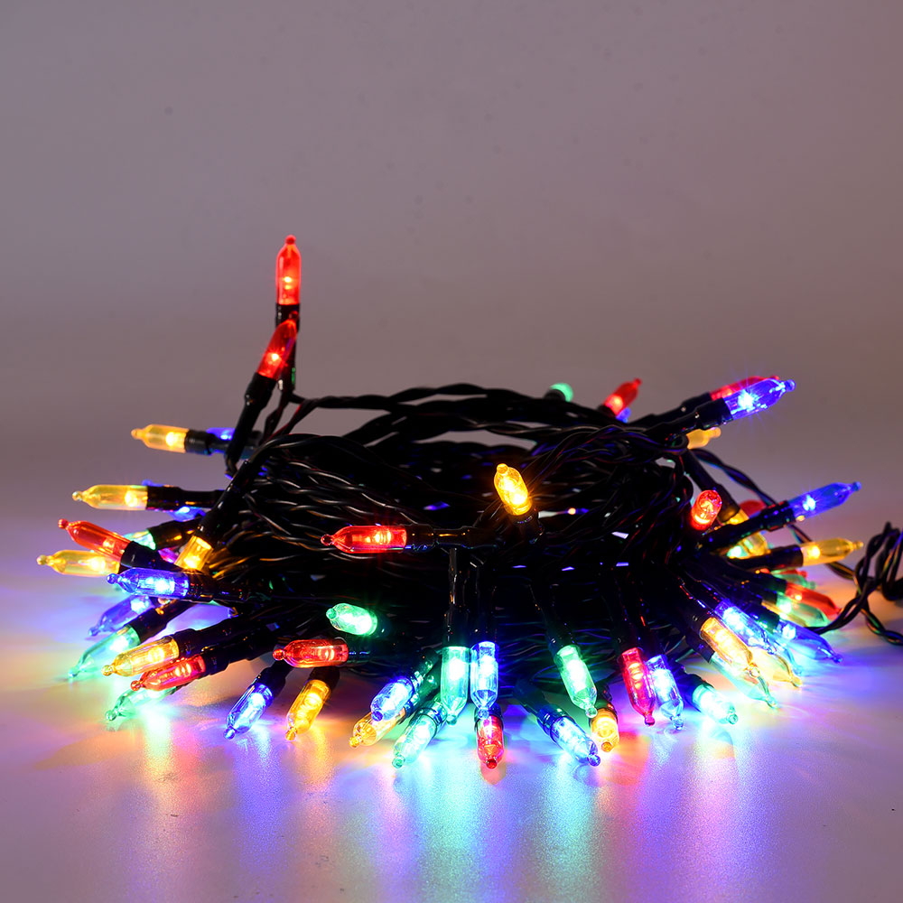 Catena di luci Vintage 10 metri da 100 Led Multicolore con cavo verde a batteria Wisdom - Foto 1