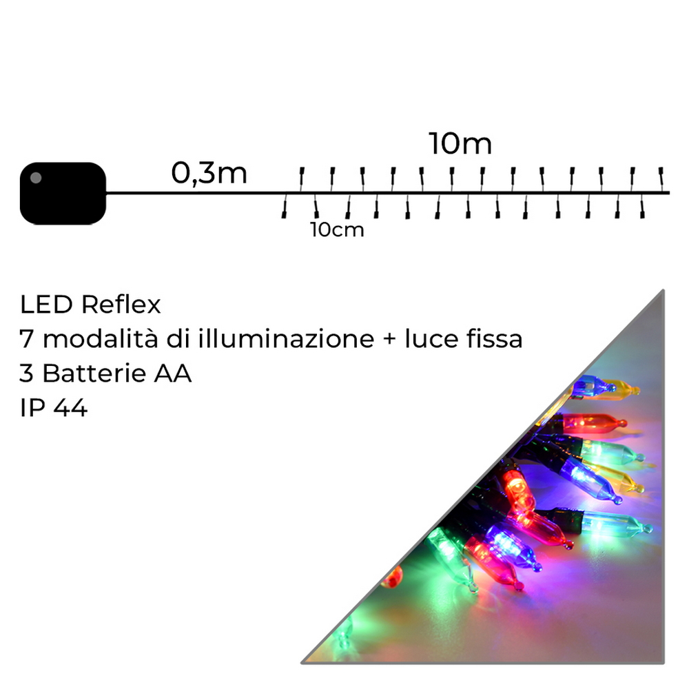 Catena di luci Vintage 10 metri da 100 Led Multicolore con cavo verde a batteria Wisdom - Foto 2