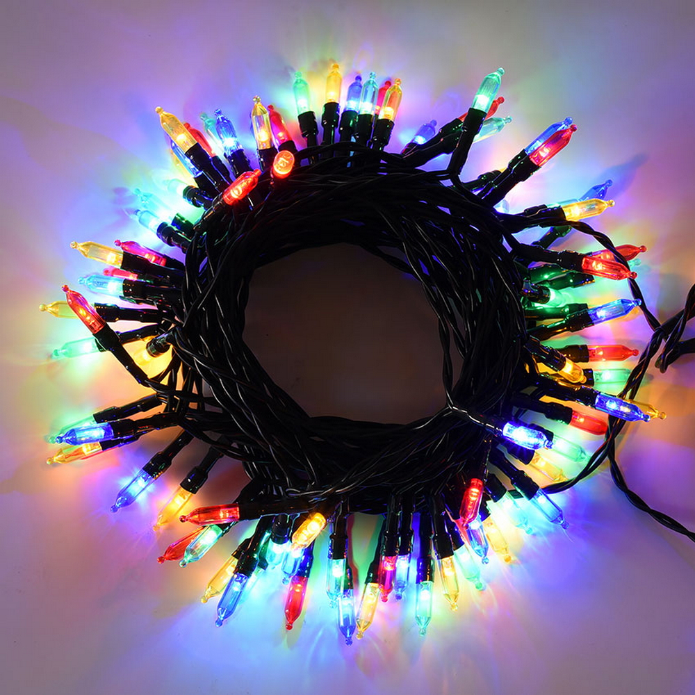 Catena di luci Vintage 10 metri da 100 Led Multicolore con cavo verde a batteria Wisdom - Foto 3