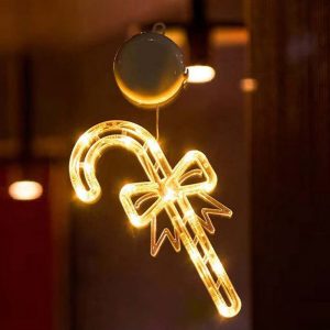 Foto principale Decorazione per finestre Bastoncino di zucchero natalizio luminoso Led a ciondolo con ventosa Bianco caldo a batteria Wisdom