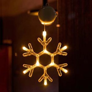 Foto principale Decorazione per finestre Fiocco di neve natalizio luminoso Led a ciondolo con ventosa Bianco caldo a batteria Wisdom