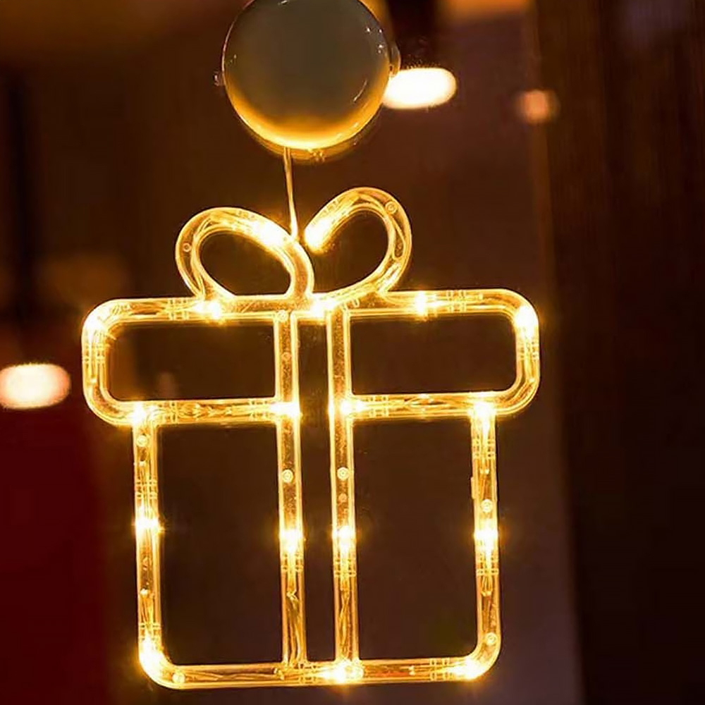 Foto principale Decorazione per finestre Pacco regalo natalizio luminoso Led a ciondolo con ventosa Bianco caldo a batteria Wisdom
