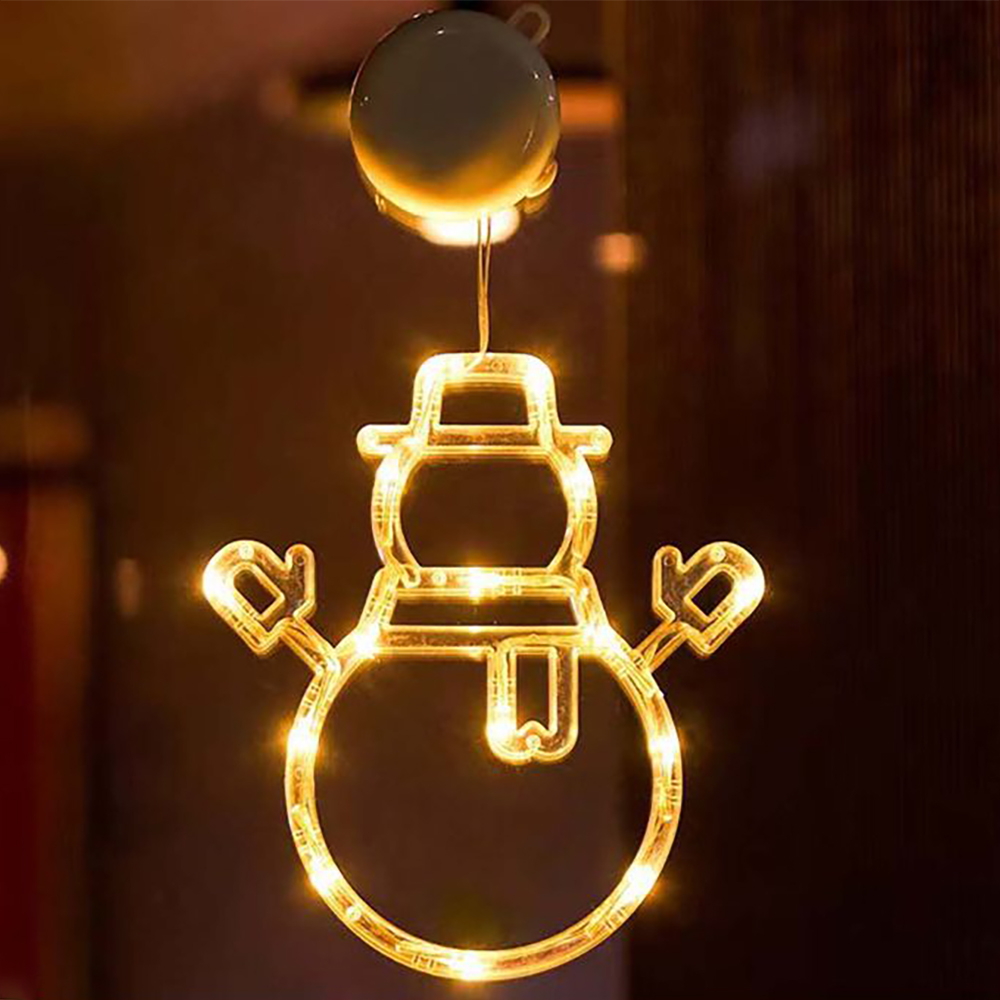 Foto principale Decorazione per finestre Pupazzo di neve natalizio luminoso Led a ciondolo con ventosa Bianco caldo a batteria Wisdom