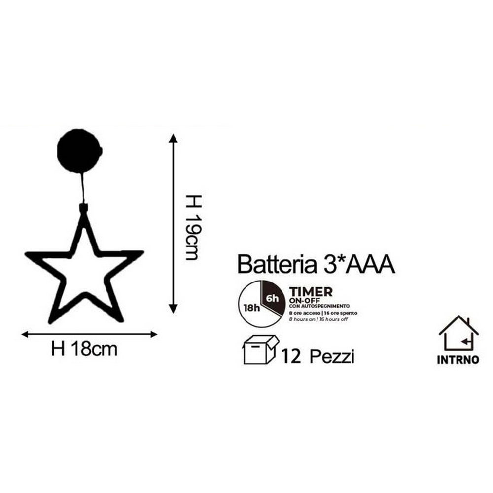 Decorazione per finestre Stella luminosa natalizia Led a ciondolo con ventosa Bianco caldo a batteria Wisdom - Foto 1