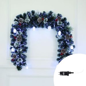 Foto principale Ghirlanda natalizia decorata Led Festone innevato 200 cm 120 rami di colore verde e bianco Wisdom