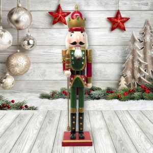Foto principale Schiaccianoci di Natale 60cm in legno Soldato con corona e scettro di colore rosso e verde Wisdom