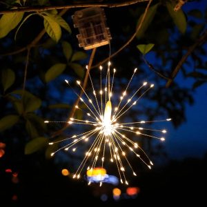 FOOING Luci Fuochi d'Artificio LED 120 LEDs, Ghirlanda a Batteria con 8 Modalità, Luci Decorative per Natale, Feste, Matrimoni, Finestre, Giardino ed Esterno