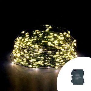 Foto principale Stringa 15 metri da 150 Microled Bianco Caldo con cavo verde a batteria da esterno Wisdom