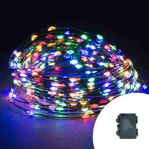 Foto principale Stringa 15 metri da 150 MicroLed Multicolore con cavo verde a batteria da esterno Wisdom