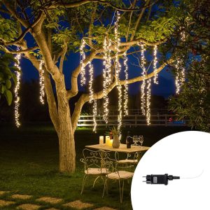 Foto principale Tenda luminosa decorativa 6 metri 200 Led Bianco Caldo fisso e intermittente stalattiti prolungabile altezza 90cm da esterno Wisdom
