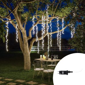 Foto principale Tenda luminosa decorativa 6 metri 200 Led Bianco Freddo fisso e intermittente stalattiti prolungabile altezza 90cm da esterno Wisdom