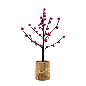 Foto principale Albero luminoso led bacche rosse con tronco e base 35cm Bianco caldo 3000K a batteria Wisdom
