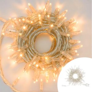 Foto principale Catena di luci 10 metri 100 MaxiLed Reflex prolungabile Bianco Caldo fisso e intermittente con cavo trasparente da esterno Wisdom