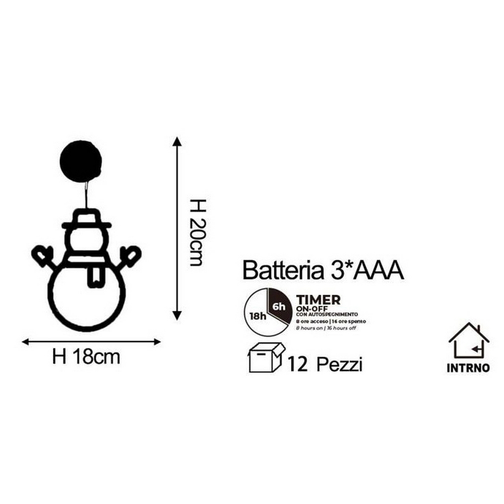 Decorazione per finestre Pupazzo di neve natalizio luminoso Led a ciondolo con ventosa Bianco caldo a batteria Wisdom - Foto 1