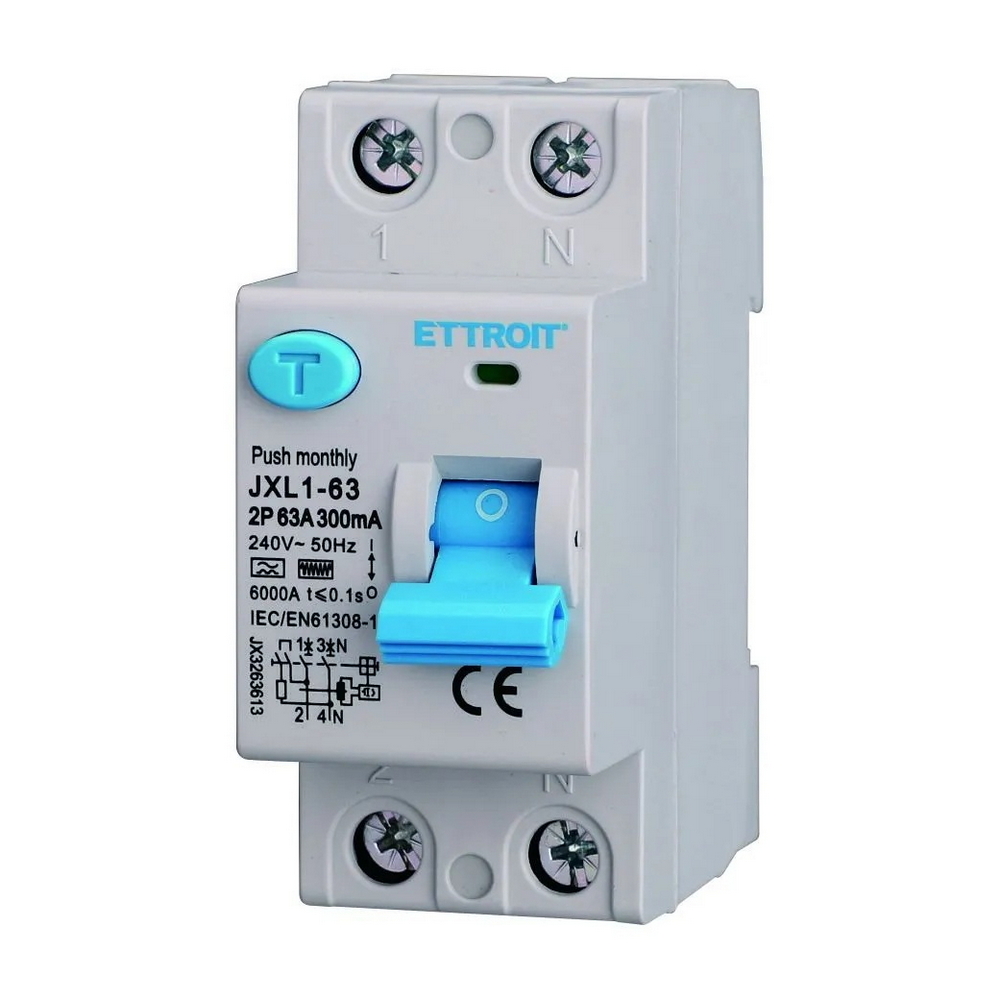 Foto principale Interruttore differenziale puro Salvavita modulare 2P 63A 300mA 6KA 220V curva F Ettroit