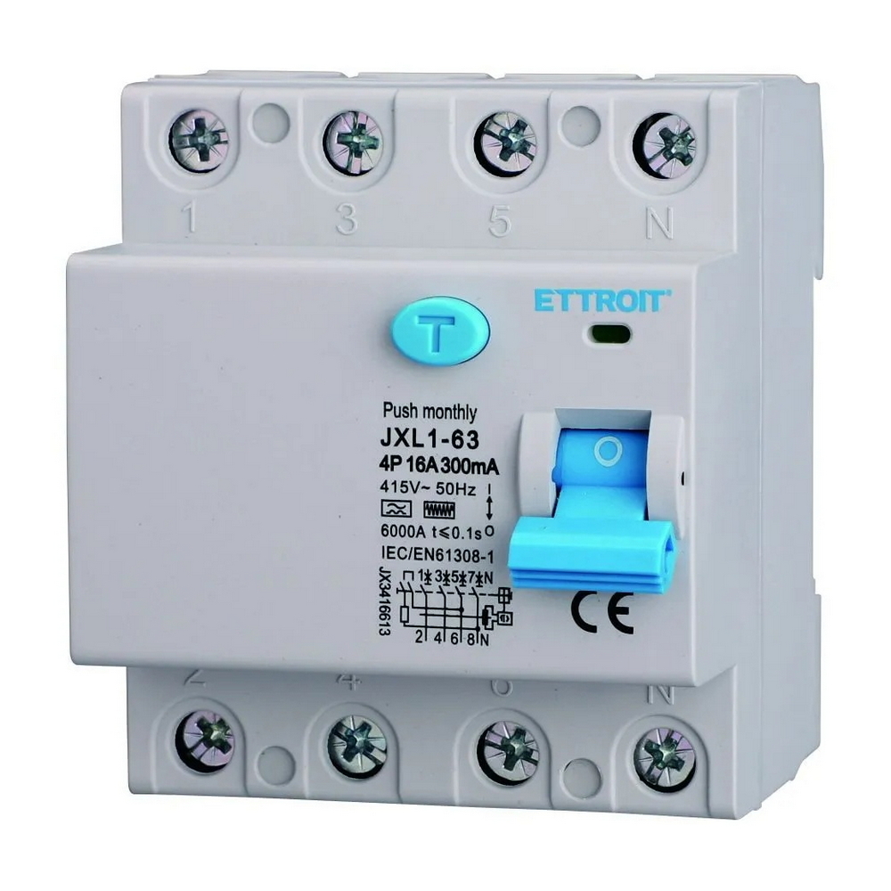 Foto principale Interruttore differenziale puro Salvavita modulare 4P 16A 300mA 6KA 380V curva F Ettroit