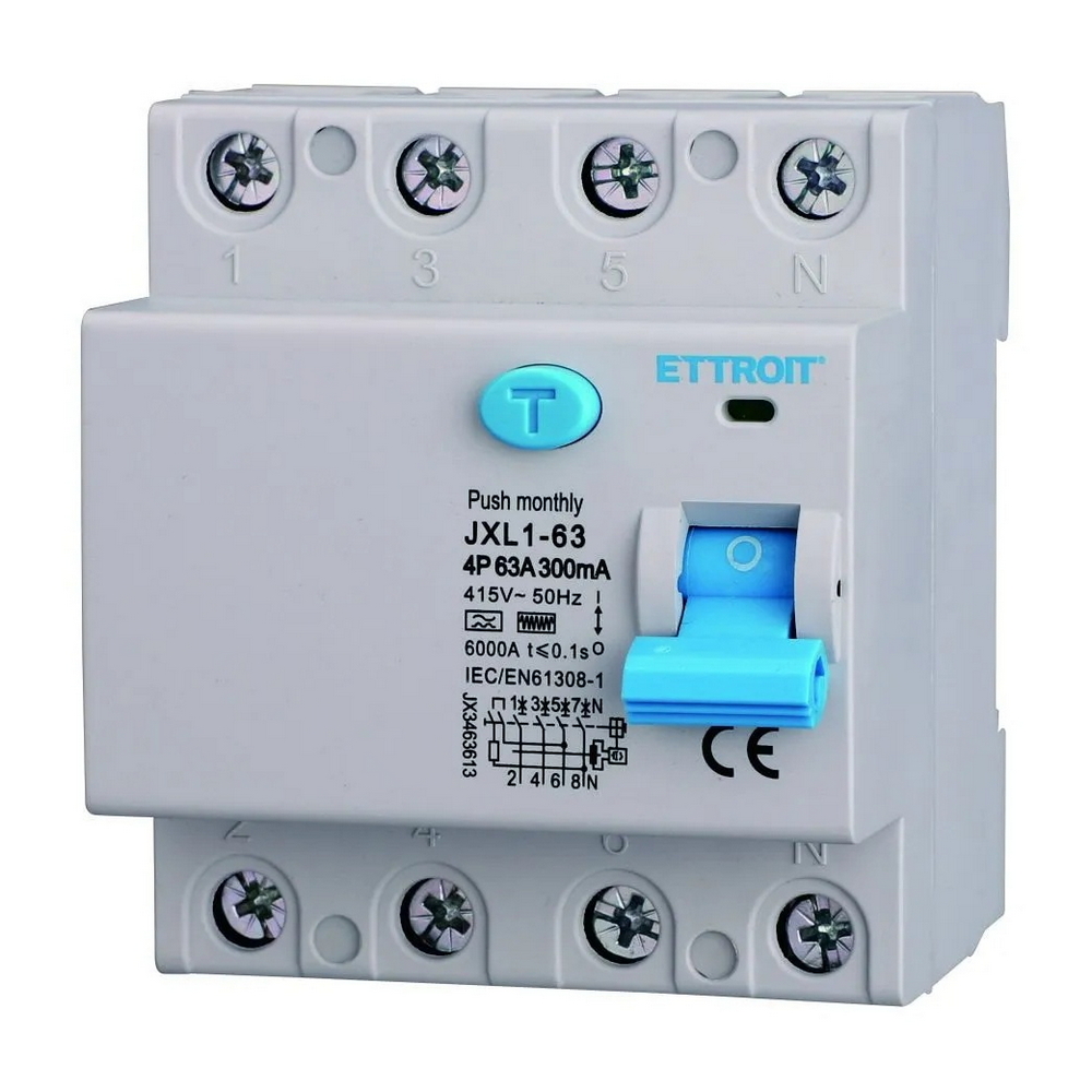 Foto principale Interruttore differenziale puro Salvavita modulare 4P 63A 300mA 6KA 380V curva F Ettroit