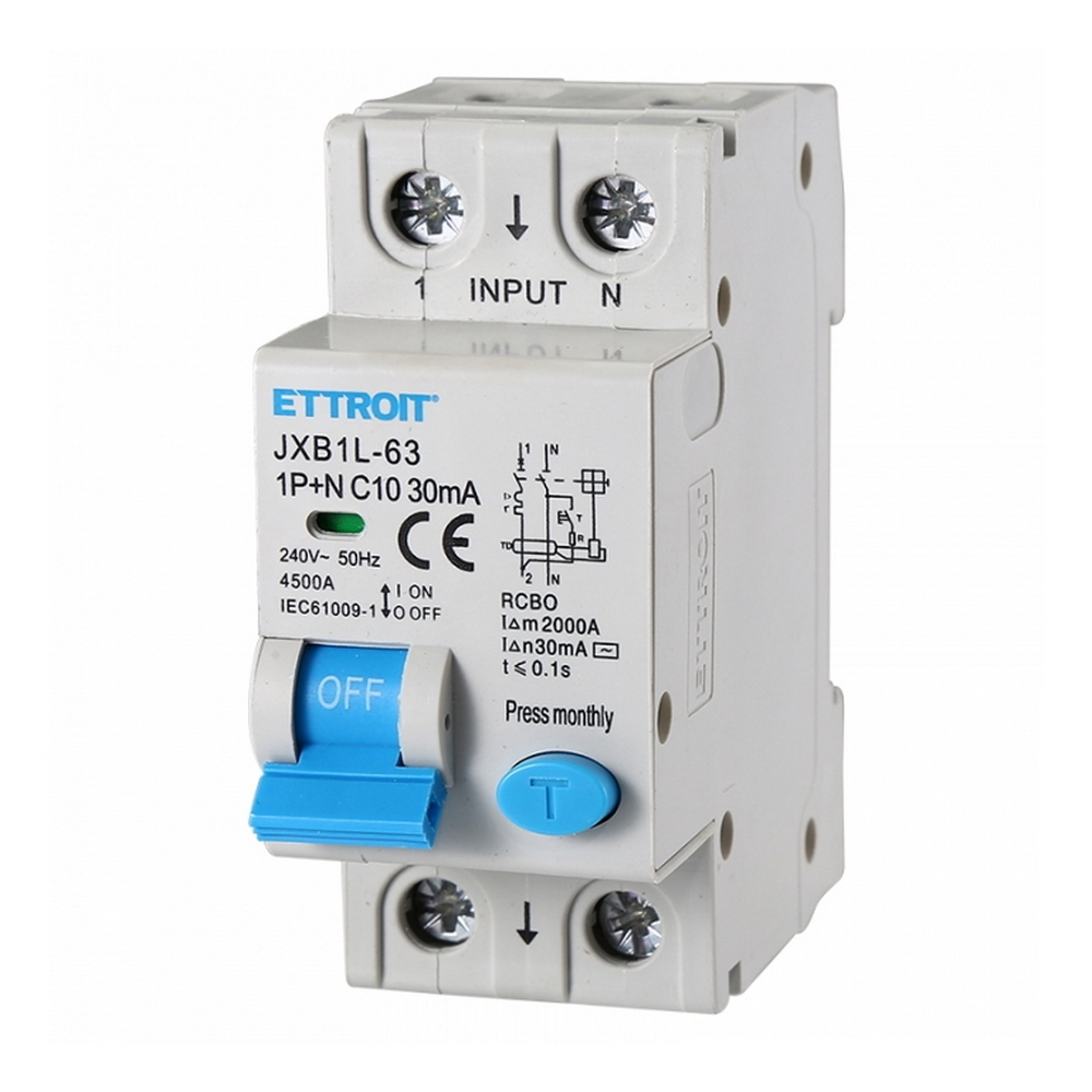 Foto principale Interruttore magnetotermico differenziale modulare 1P+N 10A 30mA 6KA 220V Ettroit