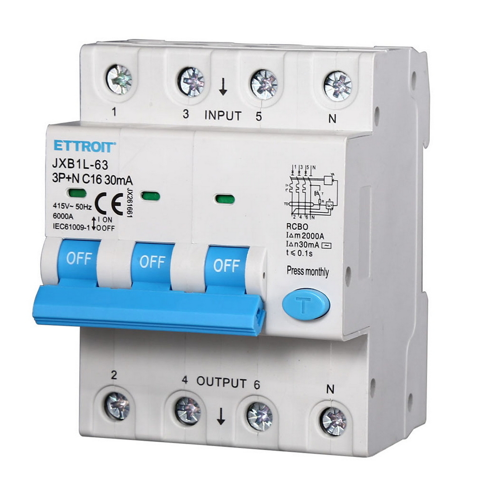 Foto principale Interruttore magnetotermico differenziale modulare 3P+N 16A 30mA 6KA 380V Ettroit