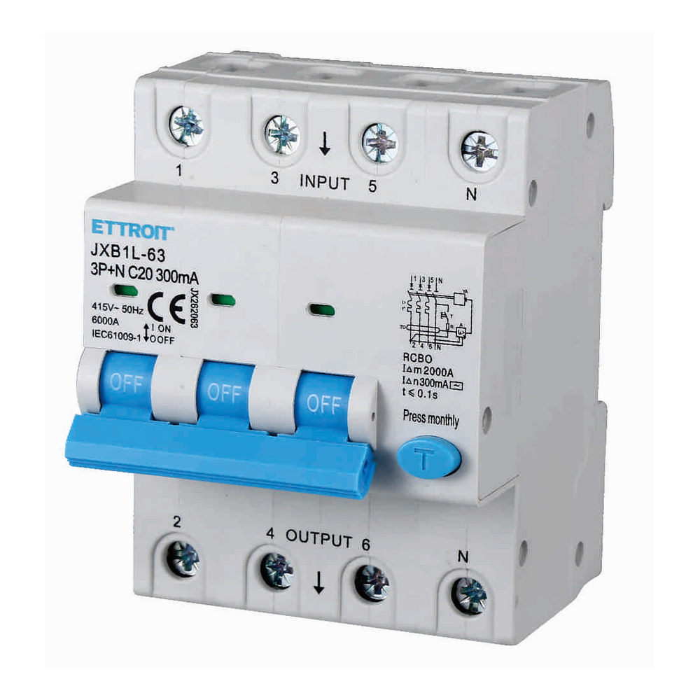 Foto principale Interruttore magnetotermico differenziale modulare 3P+N 20A 300mA 6KA 380V Ettroit