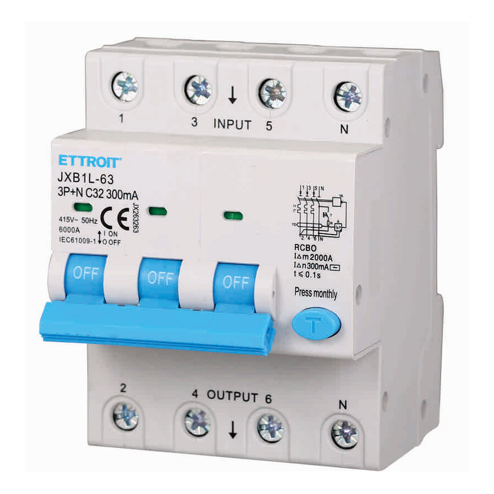 Foto principale Interruttore magnetotermico differenziale modulare 3P+N 32A 300mA 6KA 380V Ettroit