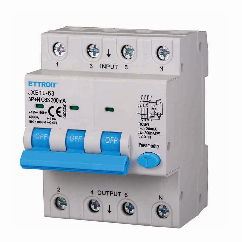 Interruttore magnetotermico differenziale modulare 3P+N 63A 300mA 6KA 380V Ettroit - Foto 2