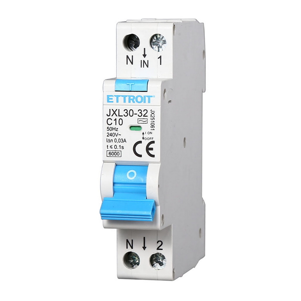 Foto principale Interruttore magnetotermico differenziale modulare compatto 1P+N 10A 30mA 6KA 220V Ettroit