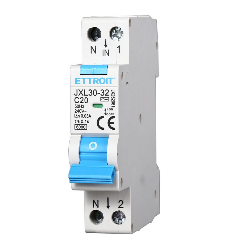 Foto principale Interruttore magnetotermico differenziale modulare compatto 1P+N 20A 30mA 6KA 220V Ettroit