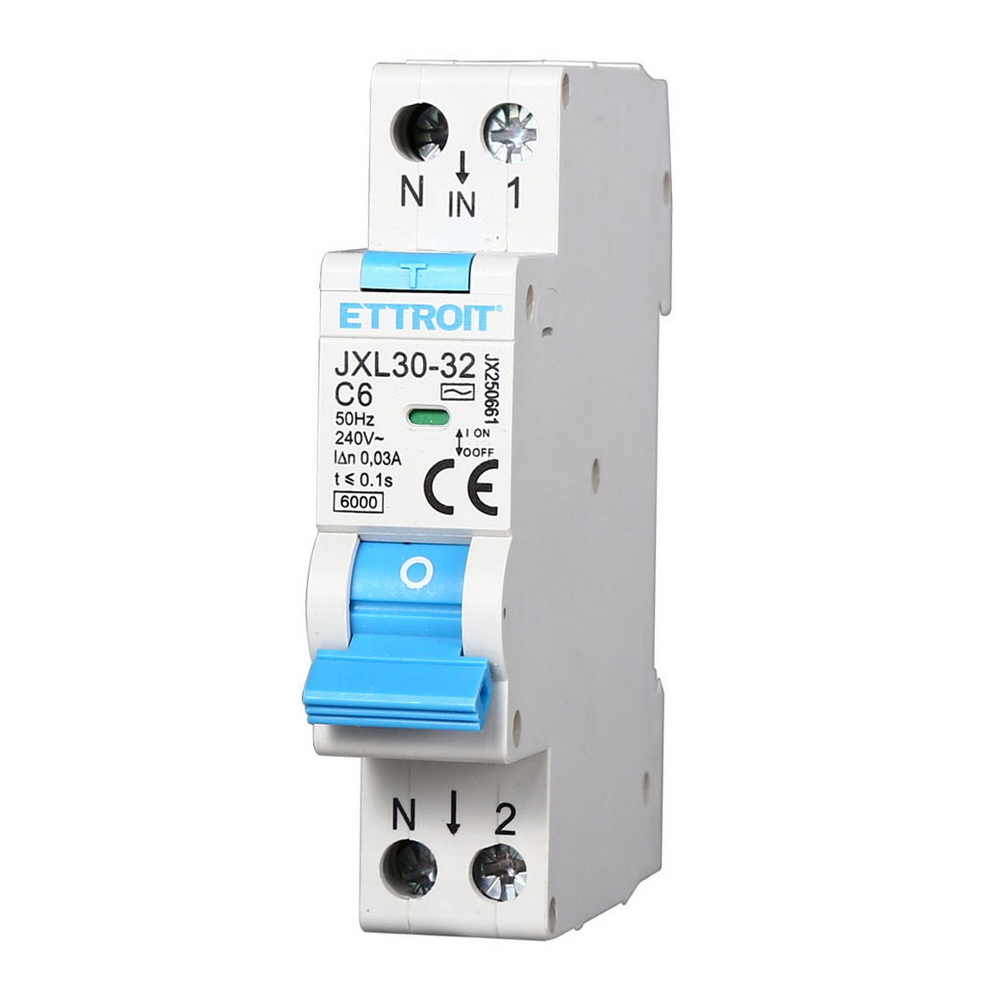 Foto principale Interruttore magnetotermico differenziale modulare compatto 1P+N 6A 30mA 6KA 220V Ettroit