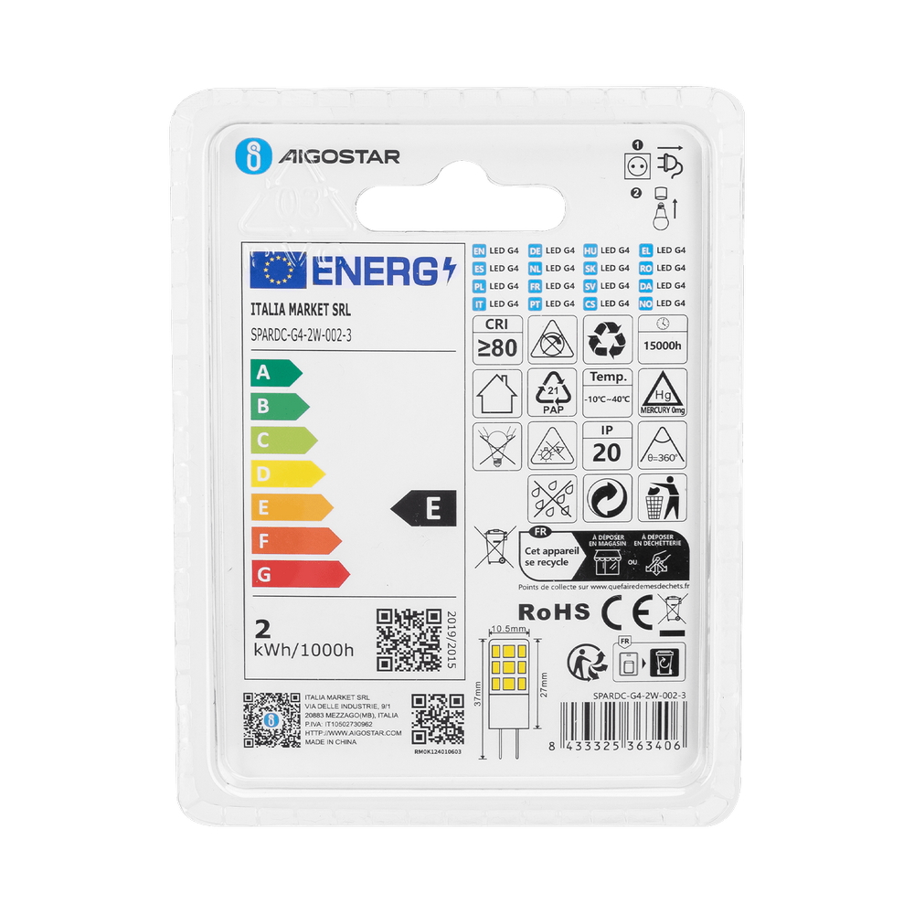 Lampadina Led G4 a Capsula 2W SMD trasparente Bianco caldo 3000K Aigostar - Foto 3