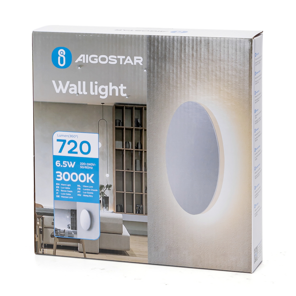 Applique Led da parete Plat 6,5W rotondo Bianco IP20 Bianco caldo 3000K Aigostar - Foto 4