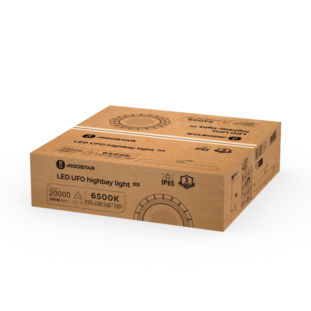 Campana Led industriale UFO 200W Nera IP65 Bianco Freddo 6500K 100LM/W Aigostar - Foto 5