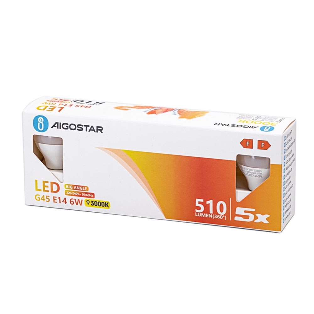 Confezione da 5 Lampadine Led E14 G45 6W Bianco caldo 3000K Aigostar - Foto 3