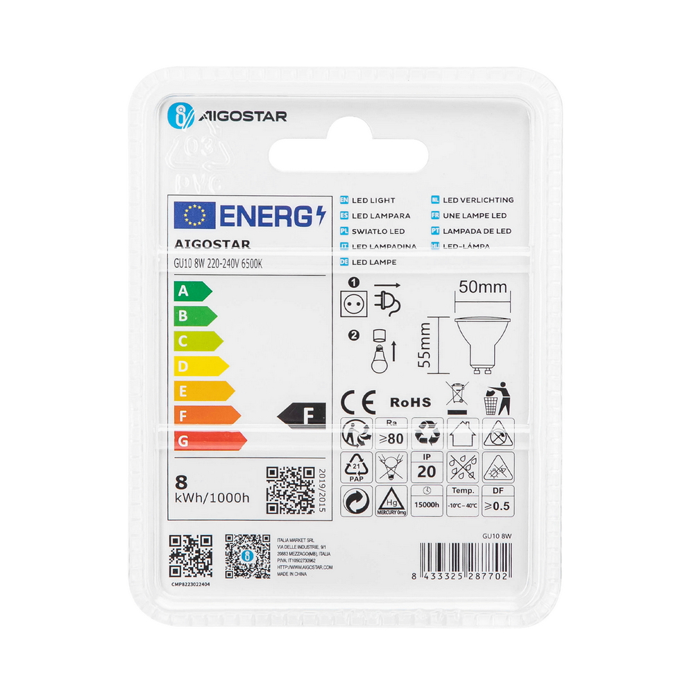 Faretto Led GU10 8W SMD Apertura 120-160 gradi Bianco freddo 6400K Aigostar - Foto 3