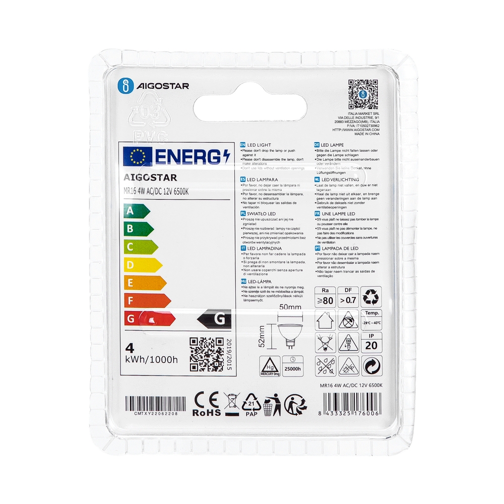 Faretto Led MR16 4W SMD Apertura 120 gradi Bianco freddo 6500K Aigostar - Foto 3